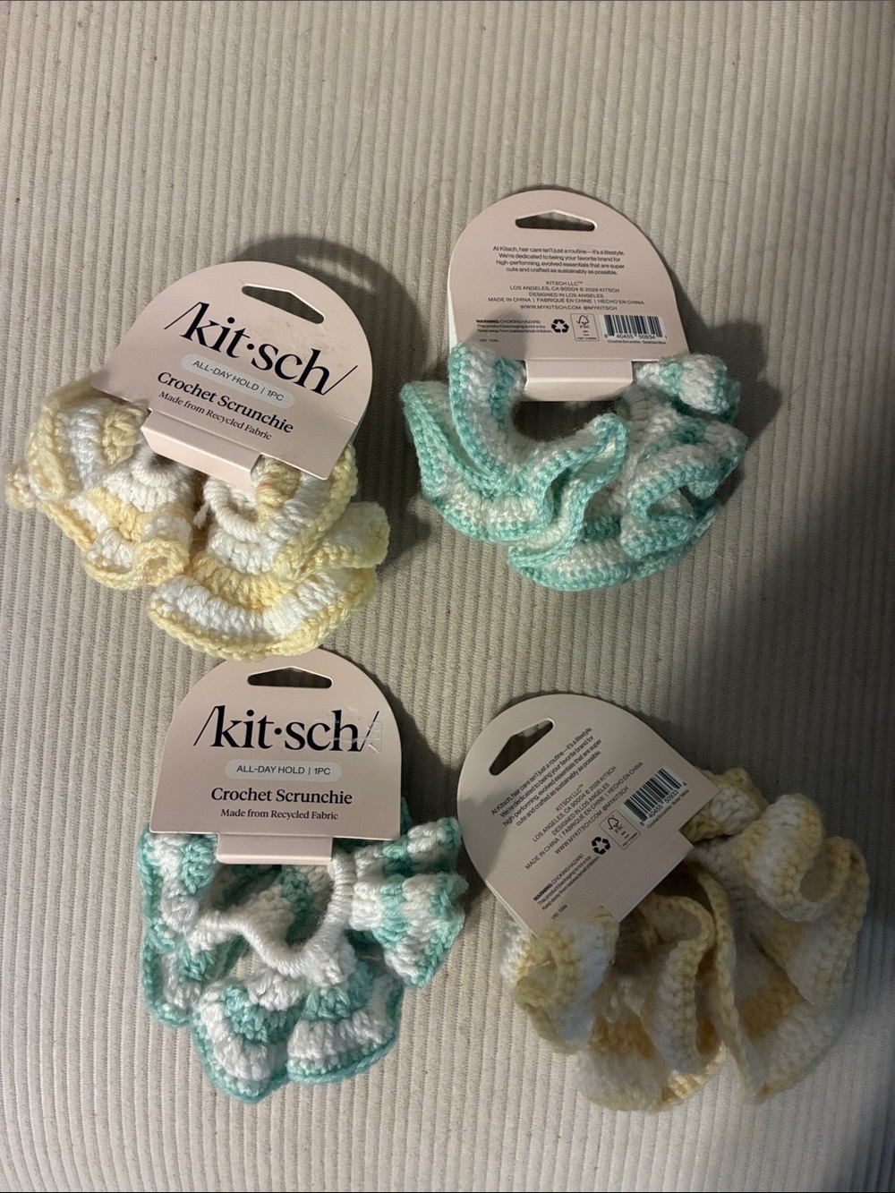 Kitsch Crochet Scrunchie Duo Set in Mint Green and Pale Yellow 💛